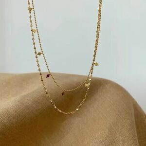 COPY - Flat Diamond Shape Layered Golden Necklace